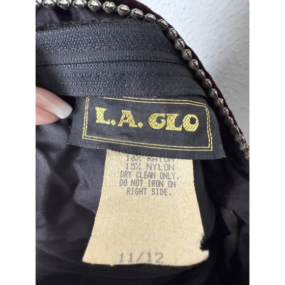 L.A. Glo Vintage 90s Velvet Ruffled Layered Hem Cocktail Dress Size 11/12 Party - Picture 7 of 12